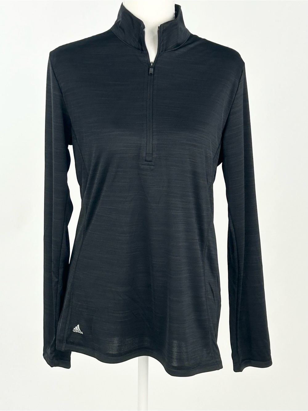 Adidas Women Lightweight Melange Quarter Zip Pullover Black Heather M NWT